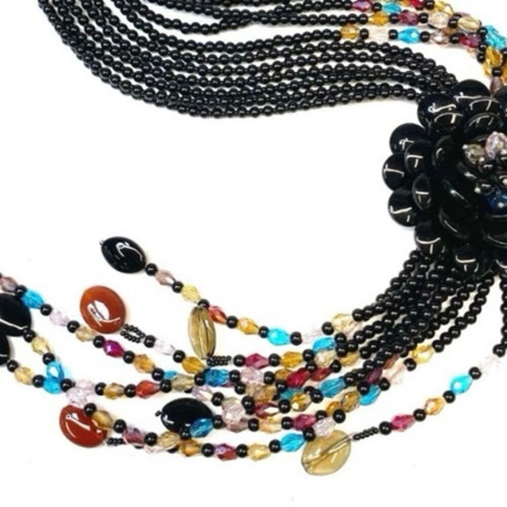 Joan Rivers Vintage Starlet Flower Blk Multi Color Beaded Multi‎ Strand Necklace